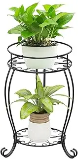 DelSol Plant Stand Indoor Outdoor,2 Tier 49cm Tall Metal Potted Holder Rack,Heavy Duty Plant Shelf,Rustproof Iron Multiple Flower Pot Round Supports Rack for Planter Corner Garden Balcony Patio