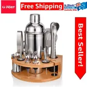 Elegant 12-Piece Professional Bartender Kit with Bamboo Stand & Cocktail Recipes
