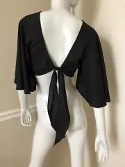 NEW! ASOS Sexy! Black Open/Tie Back Cropped Kimono Top Sz 4 NWT!
