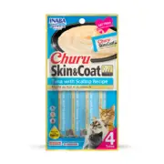 INABA Cat Churu Puree Skin & Coat Tuna with Scallop 56G x 6 Packs