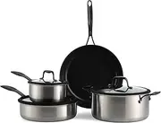 [BK] Ceramic Black Non-Stick 7 Piece Pots and Pans Cookware Set, PFAS-Free, Stainless Steel, Induction, Oven, Black