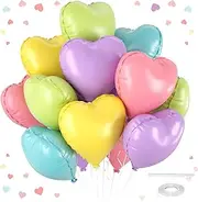 10 Pcs Macaron Heart Balloons, 18 inch Pastel Heart Shaped Balloons, Big Heart Helium Balloon, Macaron Heart Love Foil Balloons for Wedding Anniversary Backdrop Valentine Balloons Party Decoration.