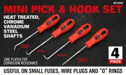 4 Piece Pick Hook Set O Ring Oil Seal Remover Non Slip Handle Red Tool Kit