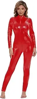 [GRRKDFQ] Women's Erotic Costumes Long Sleeve Double Zip Crotch Opening Jumpsuit