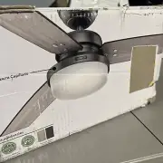(1)-Hunter Sentinel 52" Brushed Slate Ceiling Fan with Light Kit & Remote. 59211