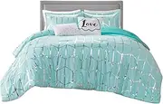 Intelligent Design Raina King/Cal King Comforter Set, Soft Microfiber Comforter Set King, Modern Geometric Metallic Bed Set, 5 Pieces College Bedding Comforter Set with 2 Shams, 2 Toss Pillows Aqua