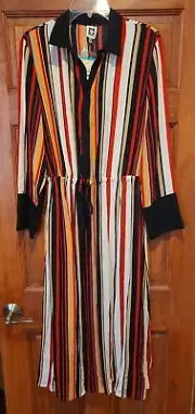 Anne Klein Plus Size Striped Drawstring Shirtdress In Poppy Combo NWT size 16