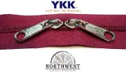 Genuine YKK Nylon Coil Zipper Tape # 5 Burgundy 5 yards w/ 10 Black Sliders