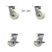 5 Inch Nylon Caster Set with Ball Bearings 2 Swivel Lock 2 Brake Service Caster