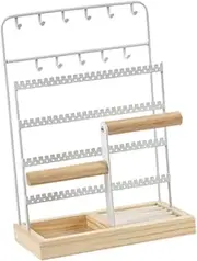 Dickly Jewelry Organizer Stand Necklace Holder Bracelet Organizer with Wooden Base Earring Holder Display Rack for Earrings Rings, White