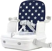 Baby Booster Seat for Dining Table by Benbat. Portable, Washable Infant Feeding High Chair. Easy Folding & Adjustable Safety Harness (Navy Stars)