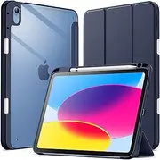 JETech Case for iPad (A16) 11th/10th Generation (2025/2022) with Pencil Holder, Clear Transparent Back Shell Slim Stand Shockproof Tablet Cover, Auto Wake/Sleep (Navy Blue)