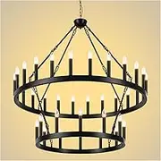 Yikrfiae 2 Tier Black Large Wagon Wheel Chandelier, 36-Lights 48 Inch Farmhouse Pendant Light Fixture, Round Rustic Hanging Lighting for Dining Room Kitchen Island Foyer Entryway