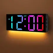 12" Large Digital Wall Clock with Remote Control, Corded RGB LED Clock with F...