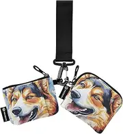 [XYMZR] Mini Zip Around Wristlet keychain Wallet Shepherd Head Dots for Women Personalized Pattern Detachable Dual Pouch Wristlet Portable Wallet Phone Coin Purse, Multi-colored, One Size