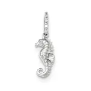 14k White Gold Real Diamond Seahorse Pendant