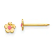 14K Yellow Gold Inverness Epoxy Fill Pink Mini Flower Earrings
