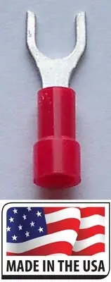 (50 pc) 22-18 #6 VINYL RED FORK SPADE TERMINAL ELECTRICAL CONNECTOR MADE IN USA