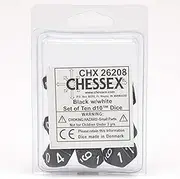 Chessex Opaque 10D Polyhedral 10 Dice set, Black/White