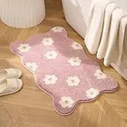 Floor Carpet Flowers Bath Mat Cute Irregular Waves Shape Bath Mats for Bathroom Soft Fluffy Floral Bathroom Rugs Non Slip Water Absorbent Washable Bathtub Shower Outside Floor Mats(50 x 80 cm (irregul