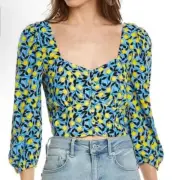 NWT Diane Von Furstenberg Lemon Dover Crop Top Women's Size 16 Smocked Back