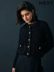 Black Smart Knitted Button Up Jacket (AB6557) | $68