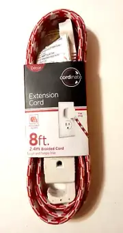 CORDINATE 8 FT 3 OUTLET BRAIDED EXTENSION CORD RED WHITE