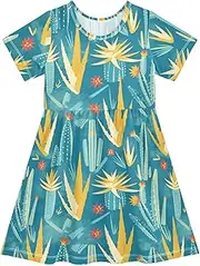 [FRODOTGV] Retro Aloes Girls Princess Dress Short Sleeve Casual Loose Ruffle Dresses for Baby Girls, Retro Aloes, 3 Years
