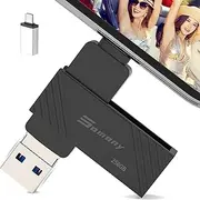 Somony USB Flash Drive for iPhone 4 in 1 Pen Drive USB 3.0 with iOS and USB C, 256GB External Storage for Fast Backup, Compatible with iPhone/iPad/Android/Mac/PC (Black)