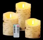 Flameless Candles LED Candles Birch Bark Set of 3 (D 3.25" x H 4" 5" 6") Ivory