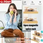 4Pcs Bamboo Kitchen Wall Mounted Storage Hanging Magnetic Spice Rack White AU