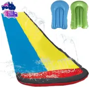 16Ft Premium 2 Lane Slip Splash and Slide with 2 Bodyboards, Heavy Duty Water Sl