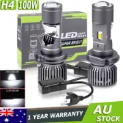 2X H4 Mini Bi-LED Projector Lens 100W Headlight Globe Bulbs Hi/Lo Beam Retrofit