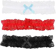 [JDFHFGB] 3 Pcs Women's Garters & Suspenders,Elastic Lace Floral Leg Ring,Attractive Wedding Bridal Garter Bowknot Stretch for Brides and Bridal Parties(One Size, Three Colors)