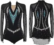 [Zagitova] Rhythmic Gymnastics Leotard for Girls, Rhinestone Long Sleeve Rhythmic Gymnastics Uniform for Competition