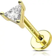 [COCHARM] 14K Real Gold Helix Cartilage Conch Piercing Jewellery, 16g Flat Back Triangle Tragus Cartilage Conch Earring Stud Solid Gold Lip Ring Stud 14K Labret Bar Jewellery