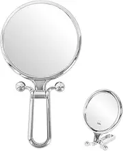Hand Mirror, Magnifying Mirror 10X/1X, Handheld, Double Sided Travel, Hand Mirror with Handle, Hand Held Compact Mirror Portable Foldable Makeup Mirror (Silver)