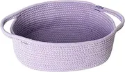 Small Woven Gift Basket, Baskets for Gifts Empty, Cotton Rope Cat Dog Toy Bin Box, Nursery Baby Basket, Wicker Basket with Handles, Shelf Storage Basket for Home Decor, Purple, 12"x 8"x 5"