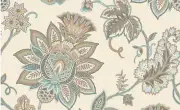 Wallpaper Traditional Aqua Gold & Bronze Jacobean Floral on Cream Faux String