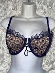 Victorias Secret Very Sexy Push Up Without Padding Blue Floral Lace Bra Size 36D