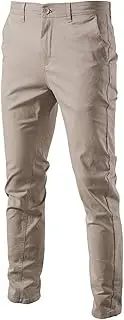 [Generic] Men's Slim Fit Chinos Pants Comfort Stretch Cotton Trousers Casual Solid Flat Front Skinny Twill Dress Pants