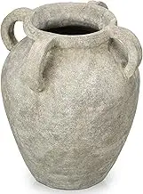 Handmade Flower Vase, 12" Tall Terracotta Vase, Green Vintage Ceramic vase, Rustic Antique Decor with 3 Handles, Wide Mouth, Matte Finish for Home Office Resto Café Décor