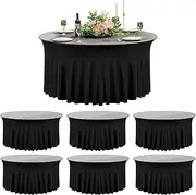 Nobed HHT 6 Pack Black Round Spandex Tablecloth 60 inch, Wrinkle Free 120 inch Stretchy Fitted 5FT Table Clothes Round Table Cover with Skirt for Wedding Party Dining Banquet