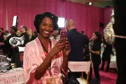 Sharam Diniz is seen backstage before the 2015 Victoria's Secret F - Old Photo