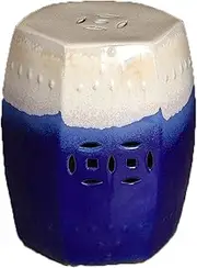 Ceramic Drum Stool, Decorative Drum Pier, Shoe-Changing Stool, Retro Dressing Stool.(Dark Blue)