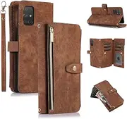 UEEBAI Case for Samsung Galaxy S20 FE 5G, 9 Card Slots Retro Leather Wallet Shockproof Flip Cover with Hand Strap Card Slots Zipper Pocket Kickstand Handbag Magnetic Closure - Retro Brown