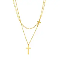 在飛比找momo購物網優惠-【ANGEL】創意雙層十字架百搭鋼項鍊(金色)