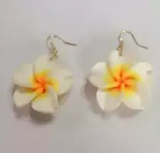 Orange White Bohemia Polymer Clay Flower Frangipani Drop Earring Jewellery Beach