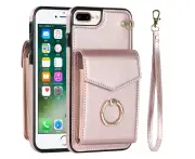 for iPhone 6Plus/6S Plus Leather Wallet Case with Ring Kickstand-Rose Gold