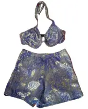 VTG Venus Bikini XS/S C Cups Blue Metallic Underwire/ Biker Shorts NWT SEXY